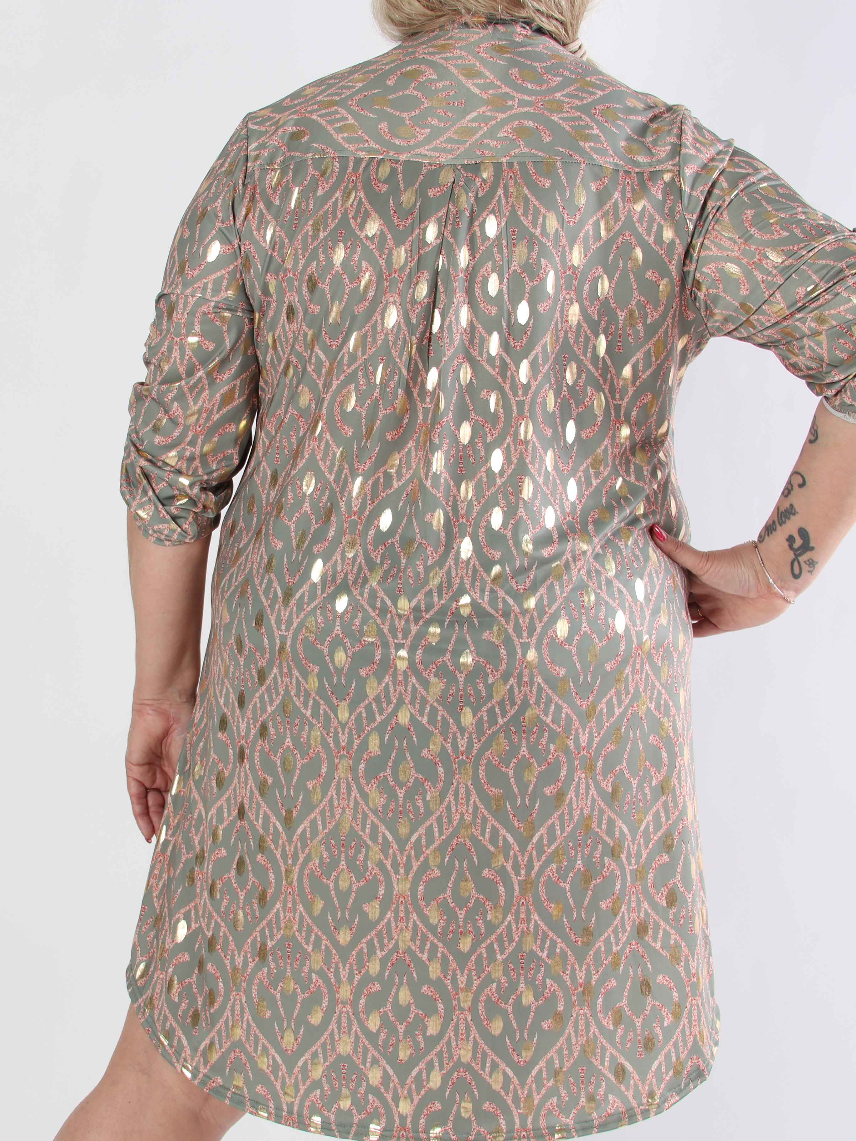 Ebba Boho Long - Elastisk plus size mønstret kjole med guld prikker